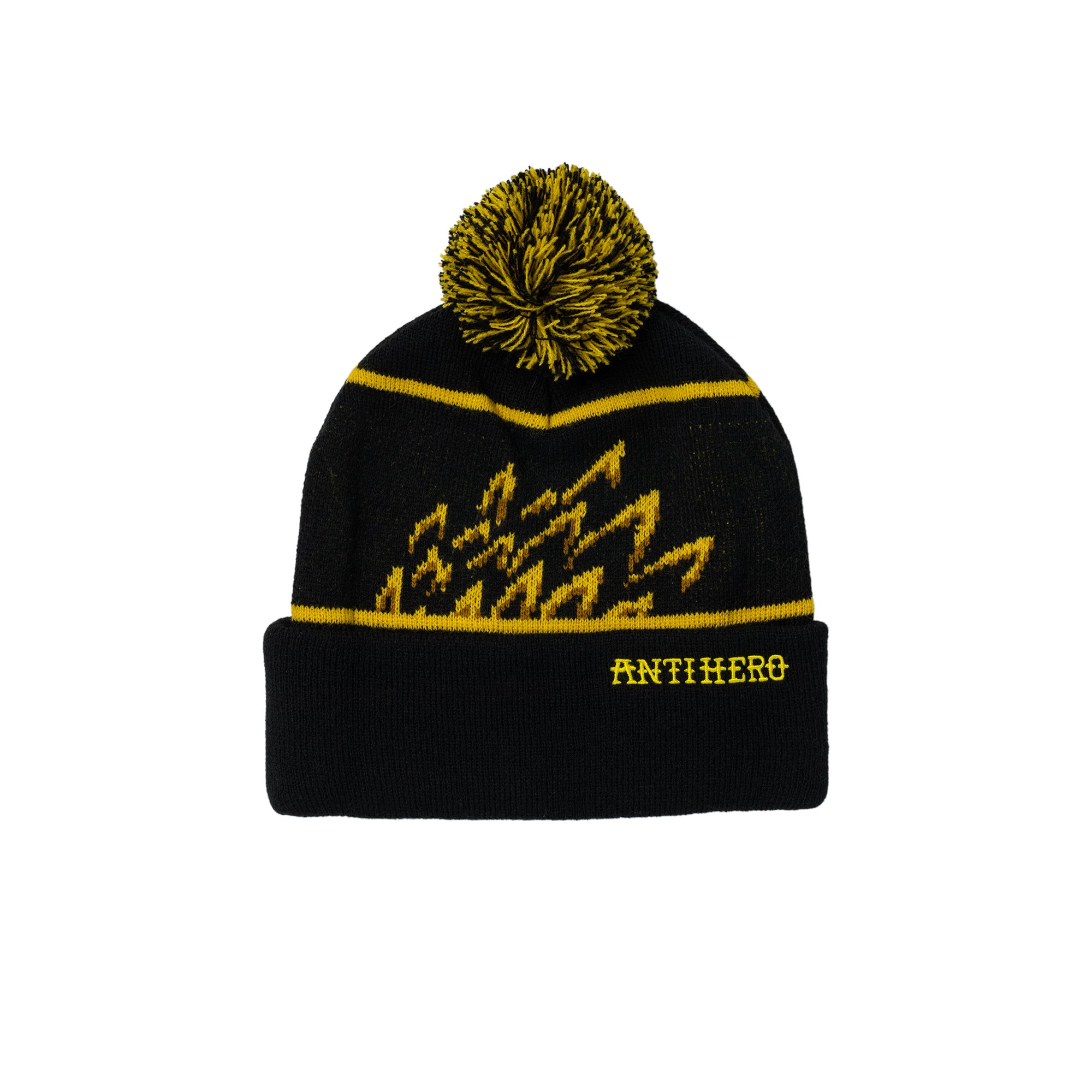 "EAGLE" POM POM BEANIE (BLACK/YELLOW)