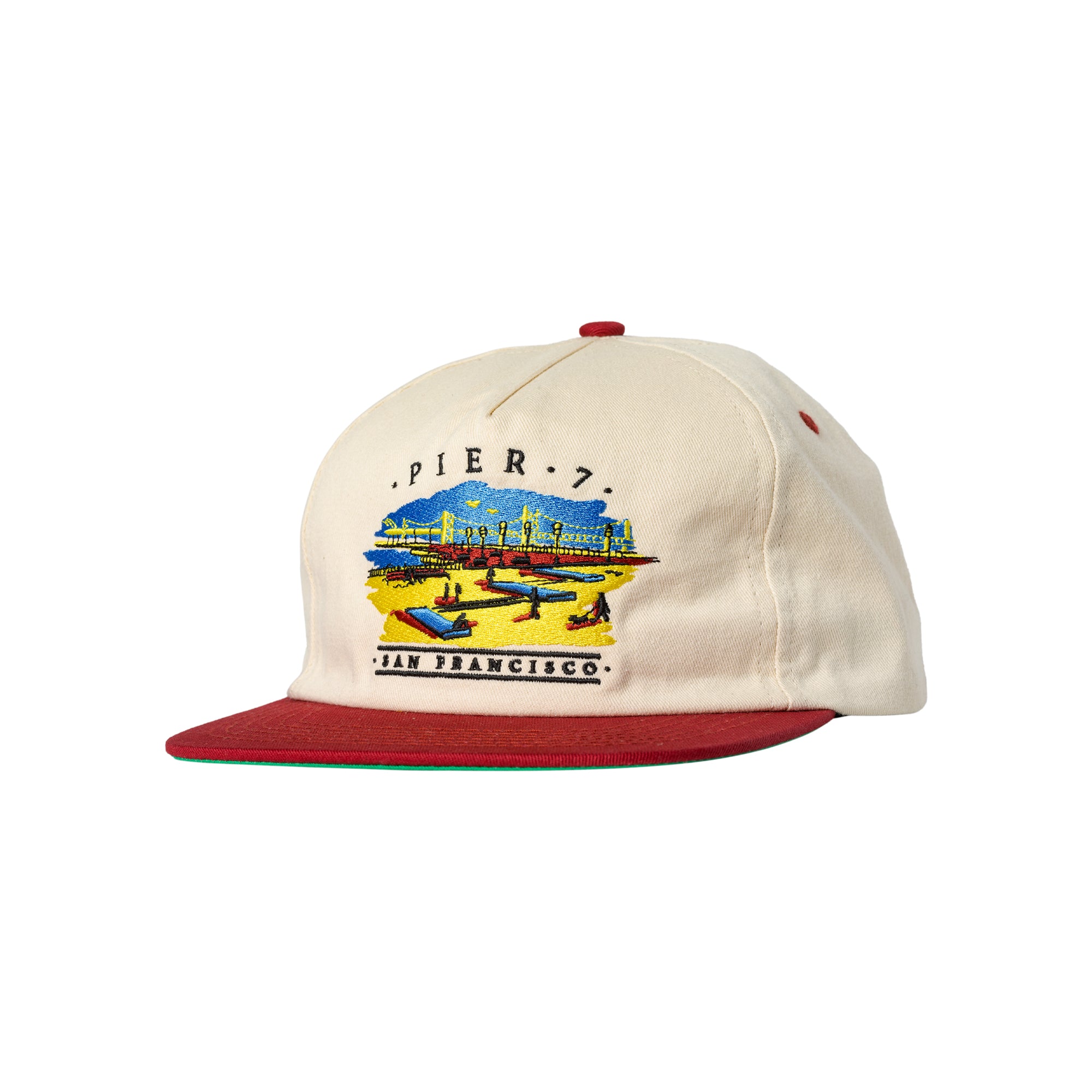 "PIER 7" SNAPBACK HAT (CREAM/RED)-1