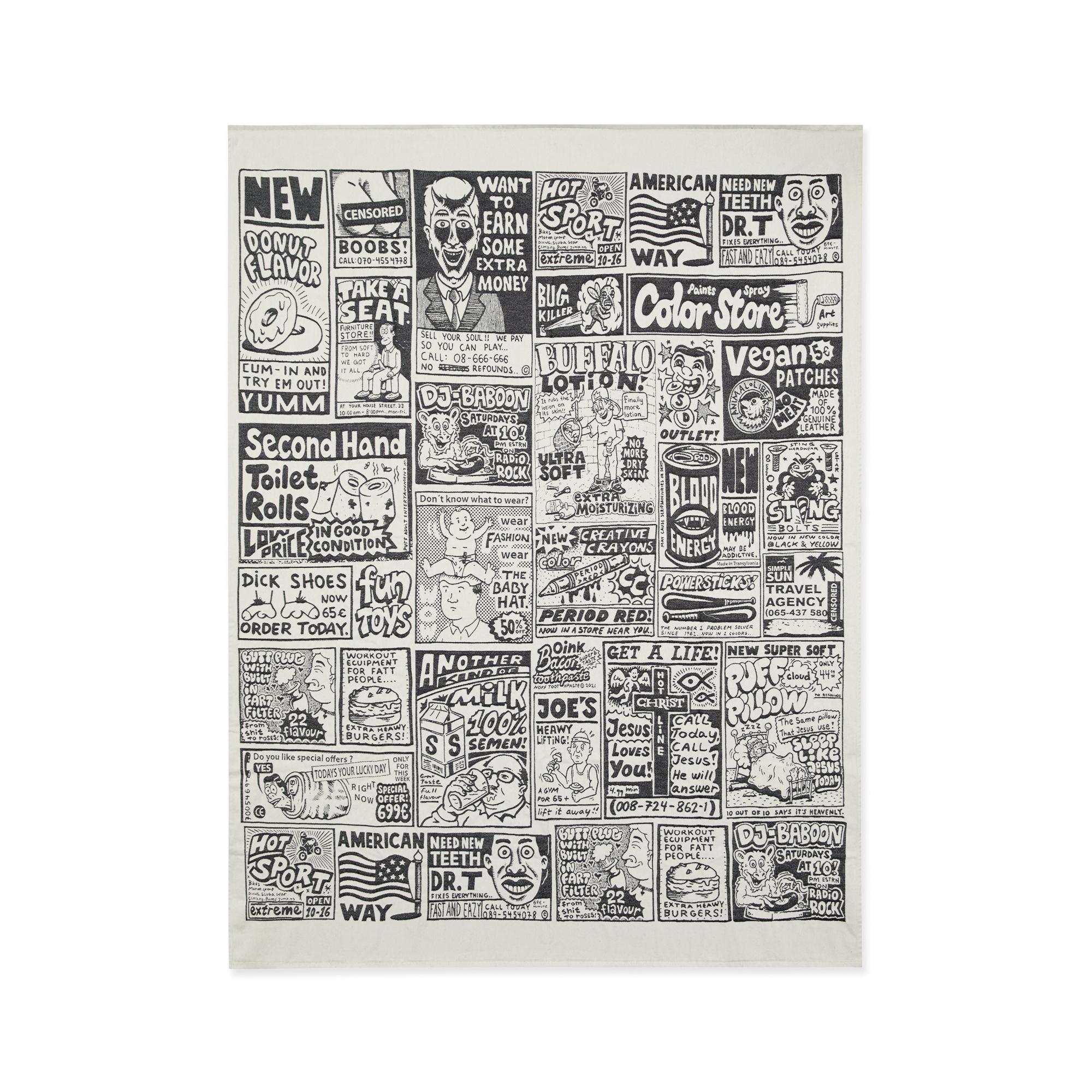 "NEWSPAPER" PICNIC BLANKET (WHITE/BLACK)