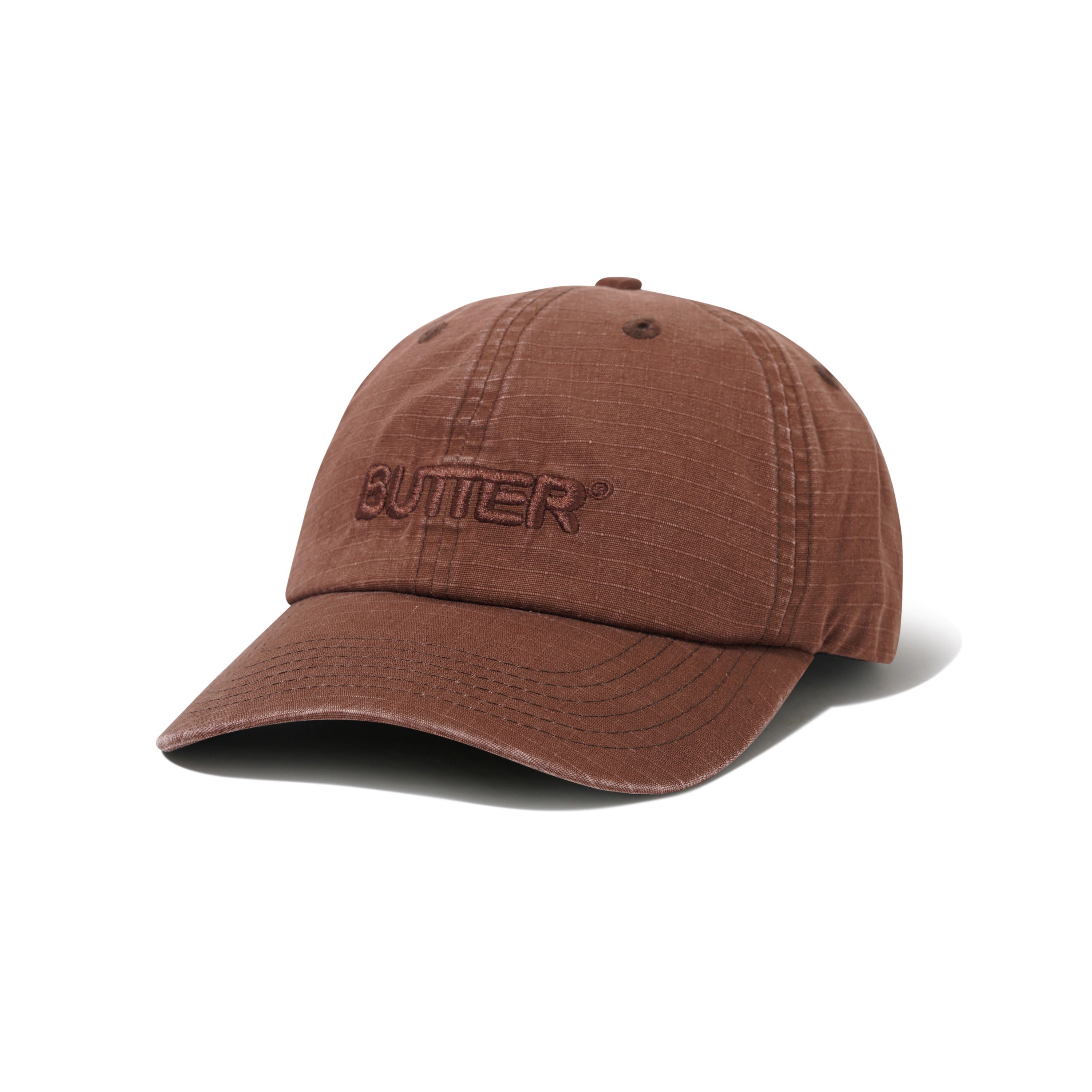 "ROUNDED LOGO" 6 PANEL RIPSTOP HAT (WASHED BROWN)