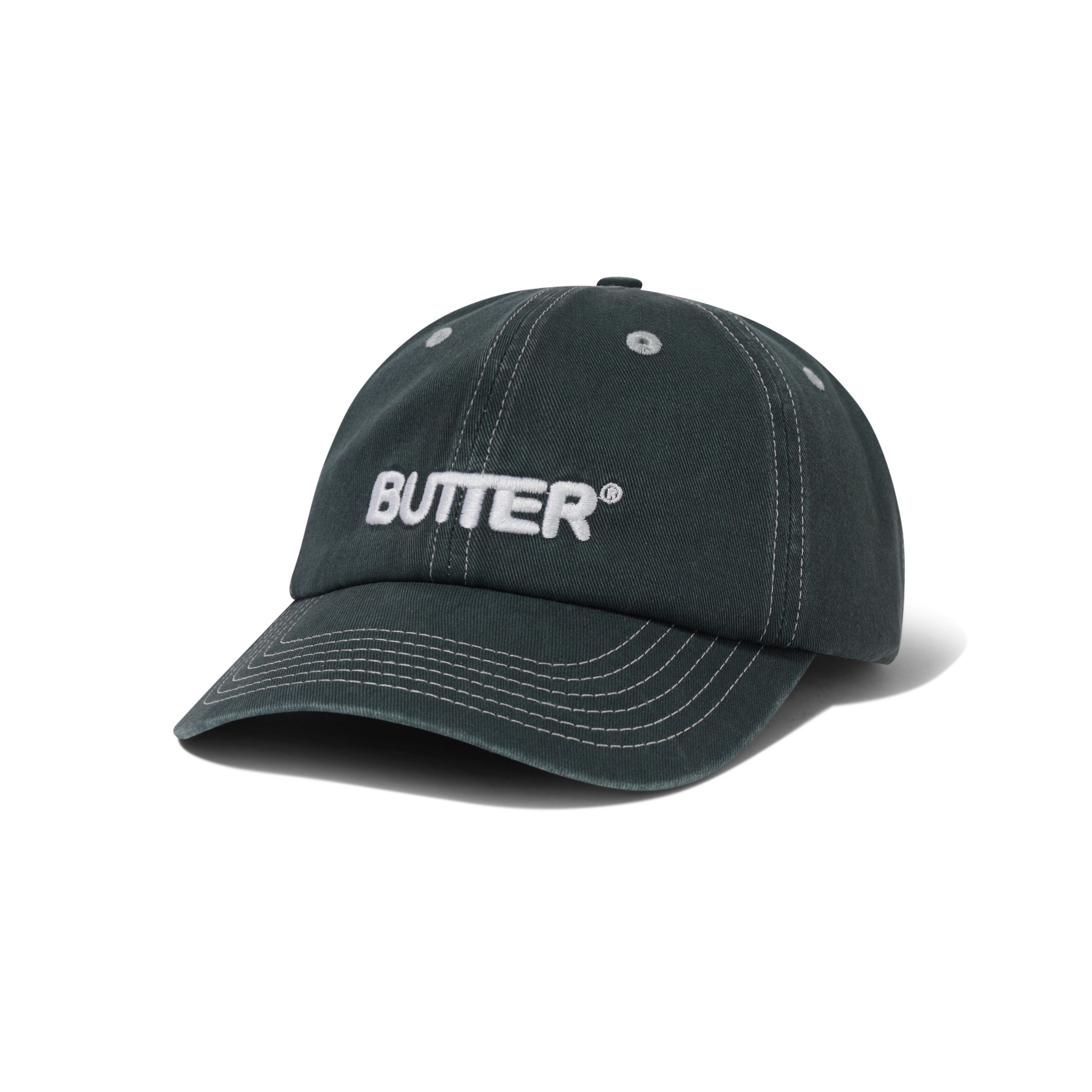 BUTTER GOODS - "ROUNDED LOGO" 6P HAT (WASHED BLACK)