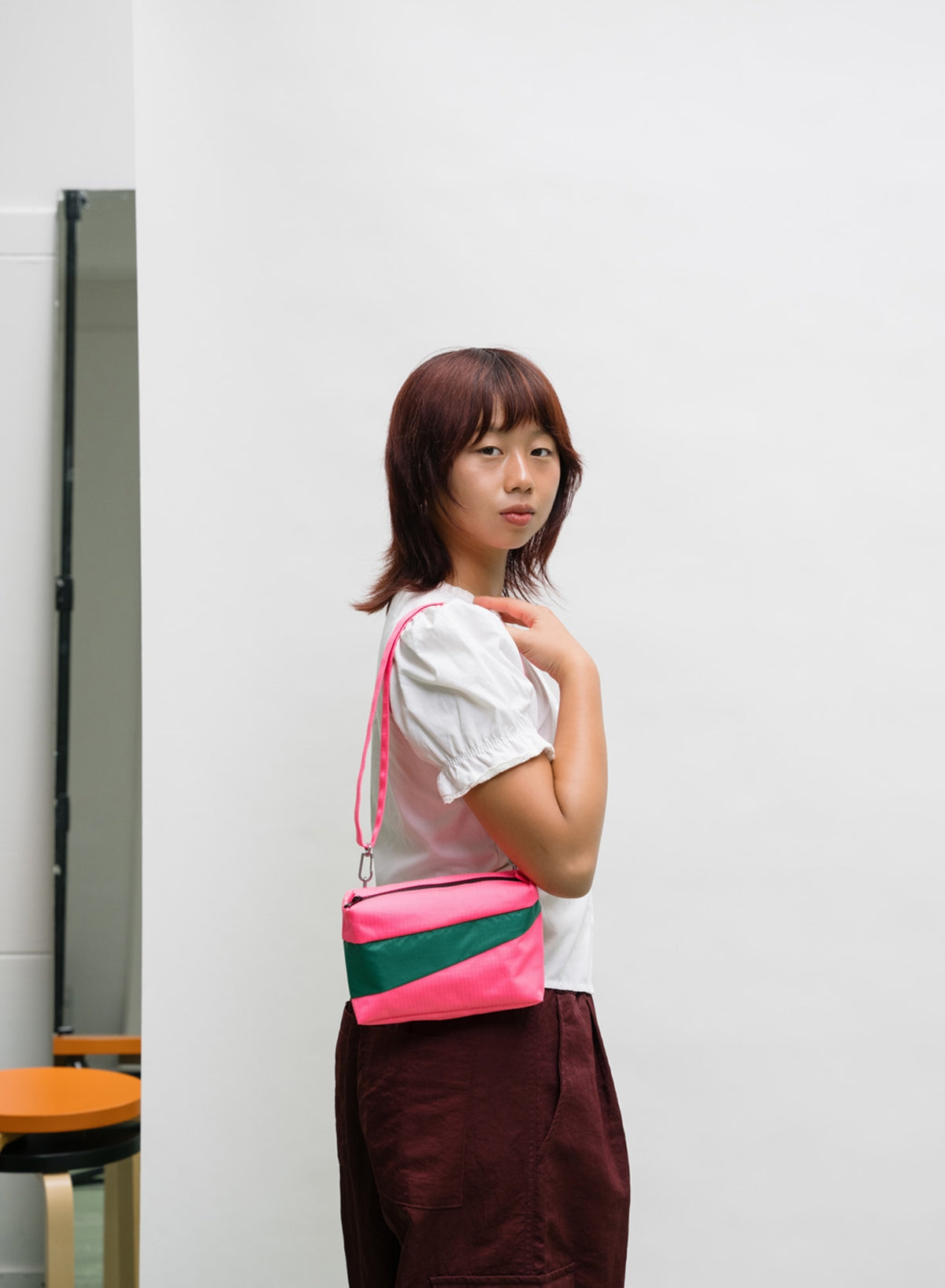 "THE NEW BUM BAG" SMALL SIDE BAG (FLUO PINK/SEAWEED)