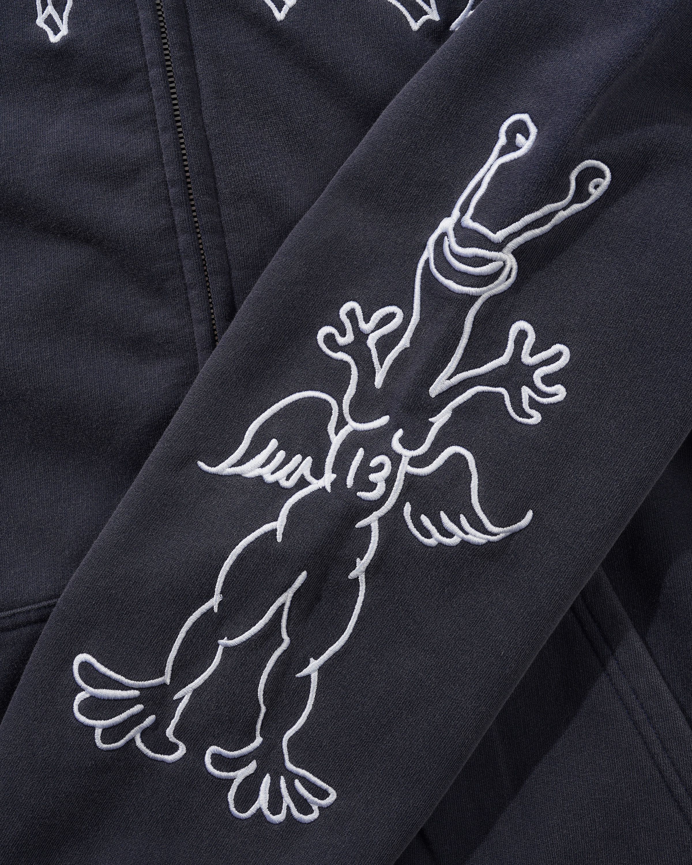 "THIRTEEN" ZIP-THRU HOODIE (WASHED NAVY)-3
