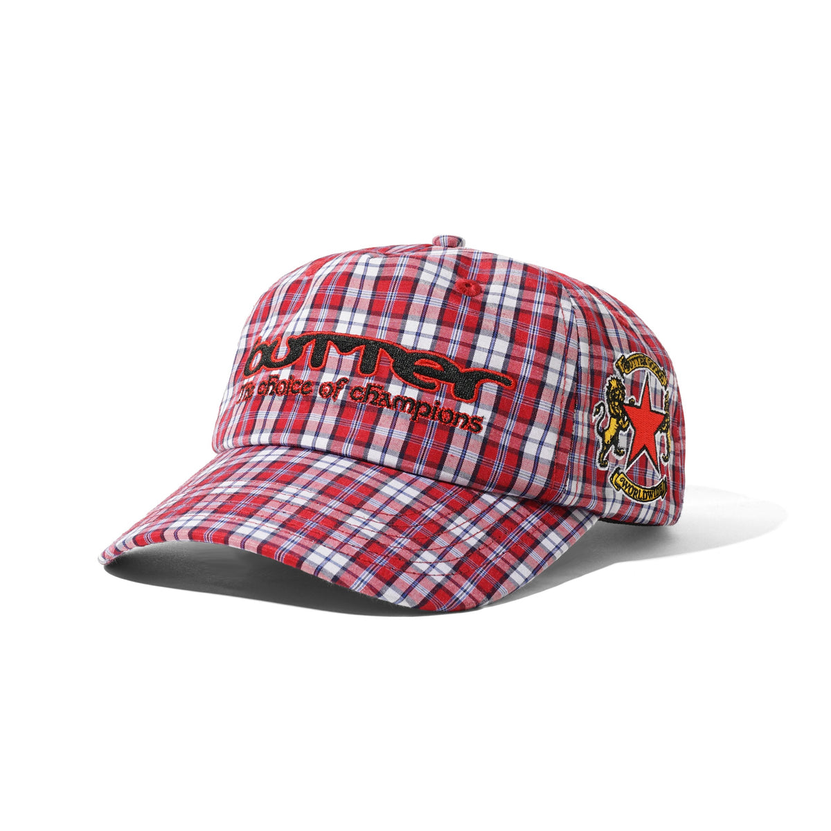 "VICTORY" 5 PANEL HAT (RED PLAID)-1