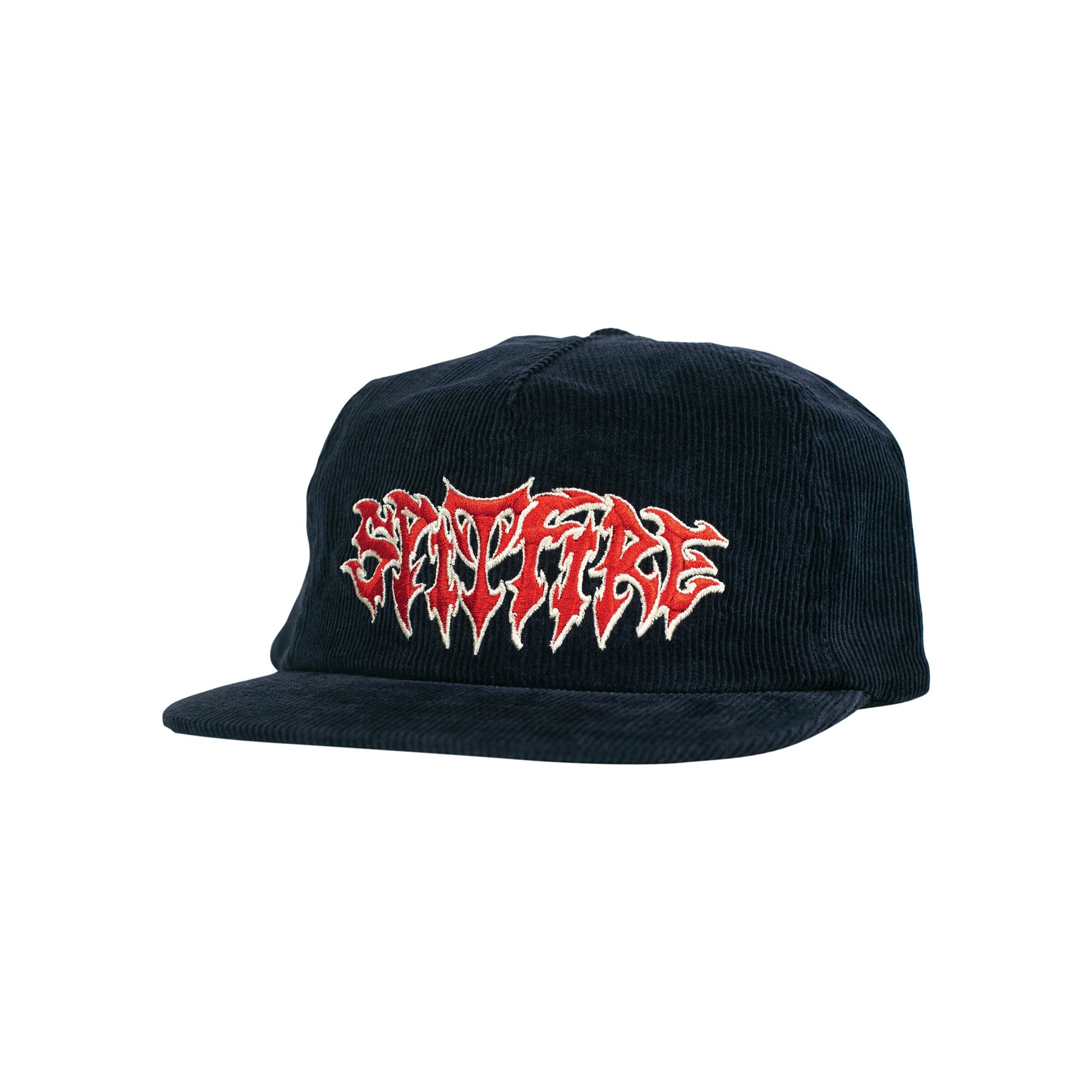 "DEMON SCRIPT" CORDUROY SNAPBACK HAT (NAVY/RED)
