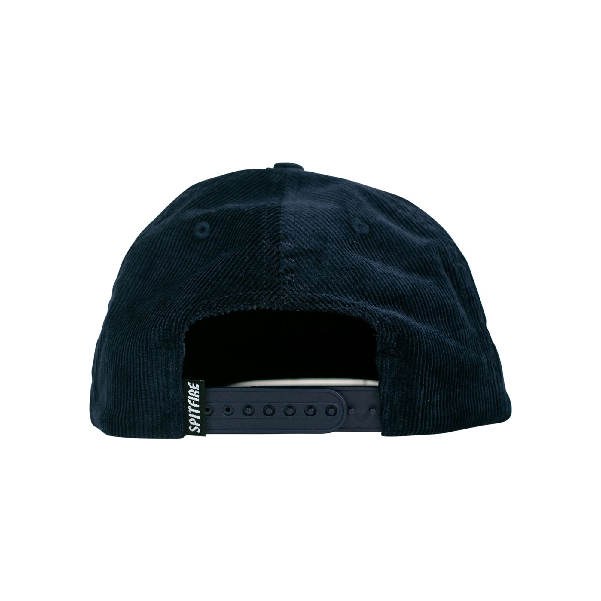 "DEMON SCRIPT" CORDUROY SNAPBACK HAT (NAVY/RED)