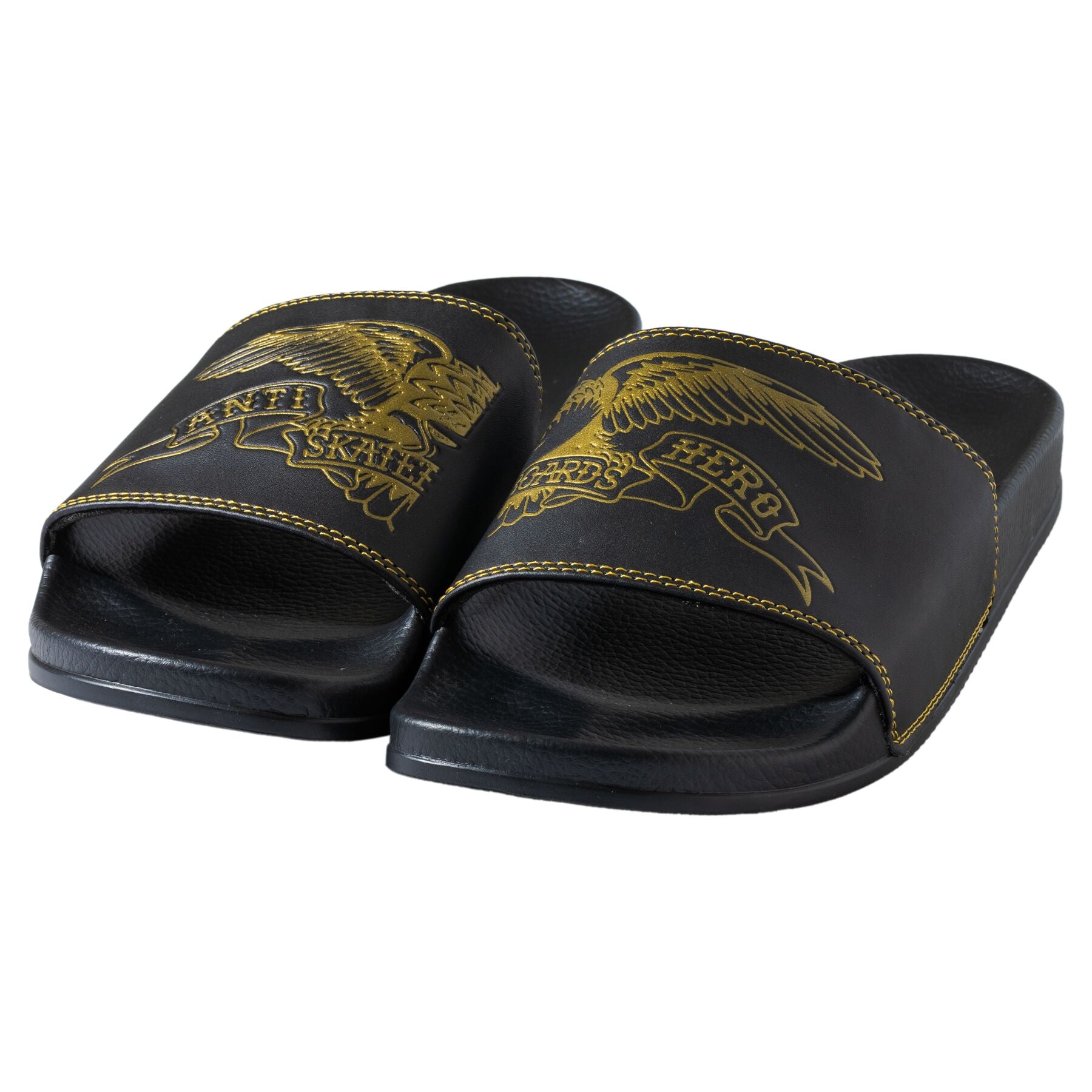 "BASIC EAGLE" SLIDE SANDALS (BLACK/GOLD)-3