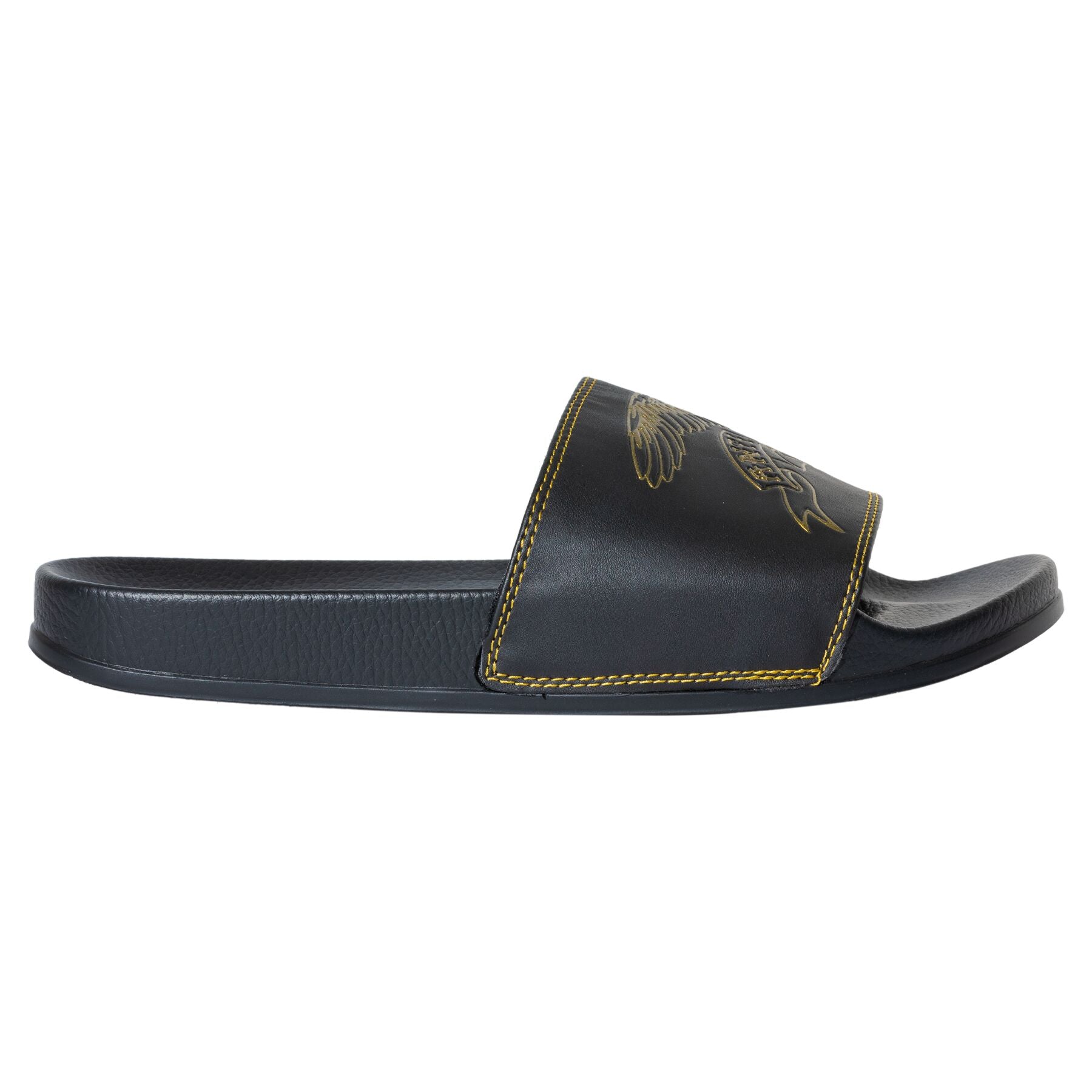 "BASIC EAGLE" SLIDE SANDALS (BLACK/GOLD)-4