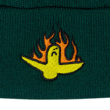 Afbeelding in Gallery-weergave laden, KROOKED - &quot;FIRE BIRD&quot; CUFF BEANIE (DARK GREEN)
