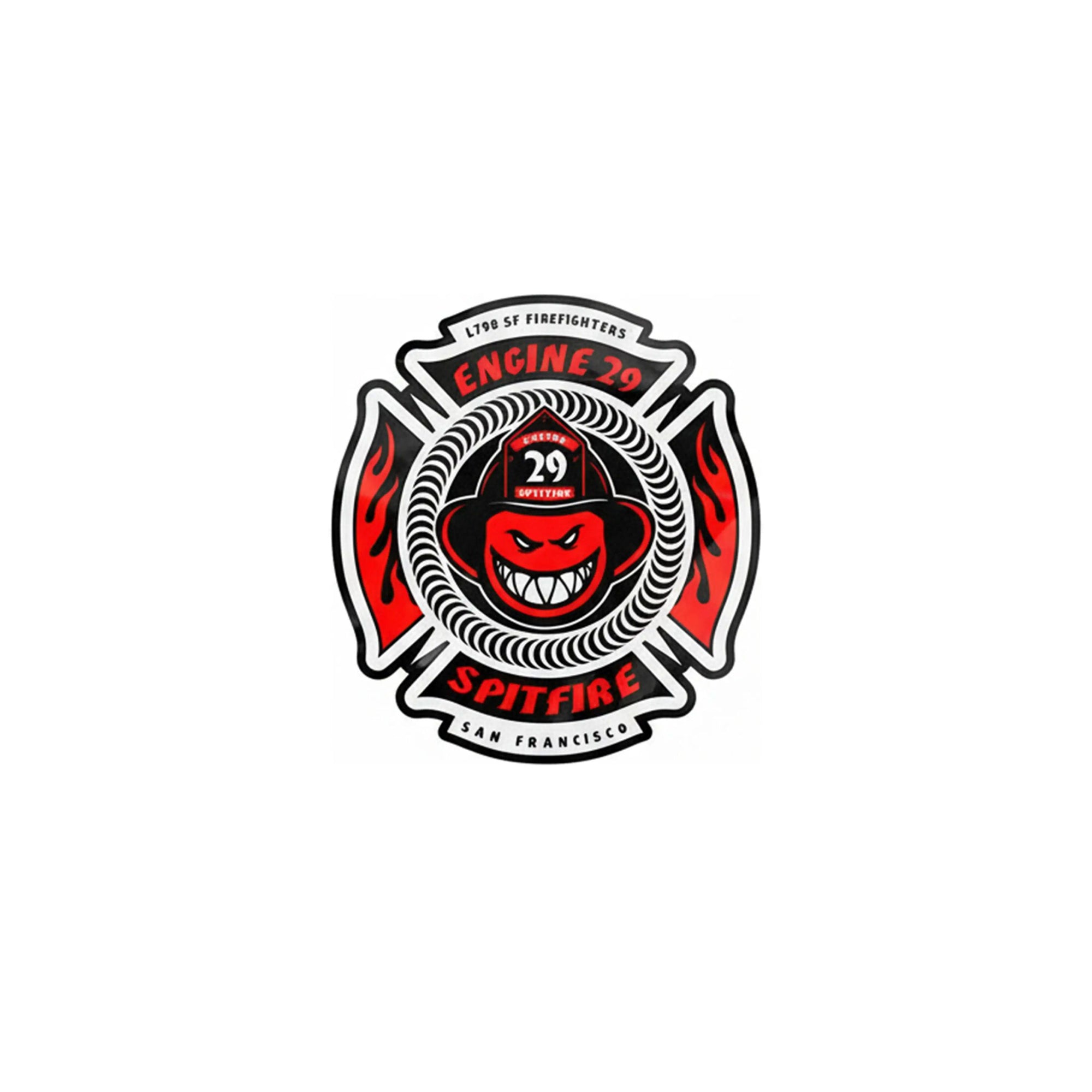 SPITFIRE WHEELS X SFFD - "ENGINE 29 FIREFIGHTERS CROSS" STICKER (MEDIUM)